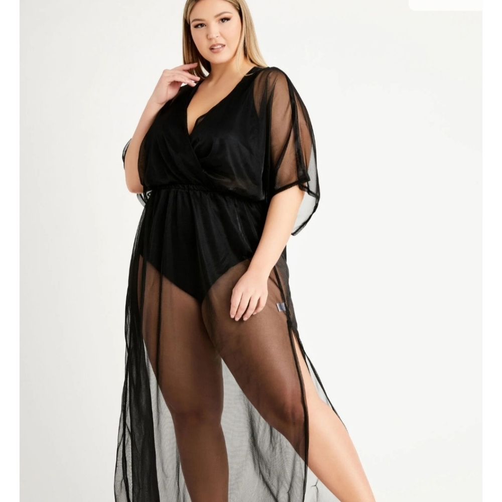 Black sheer swimsuit cover-up